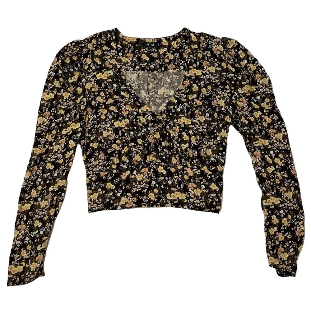 AFRM Floral Wrap Front Long Puff Sleeve Top - Fall Bouquet - Medium - Picture 2 of 12